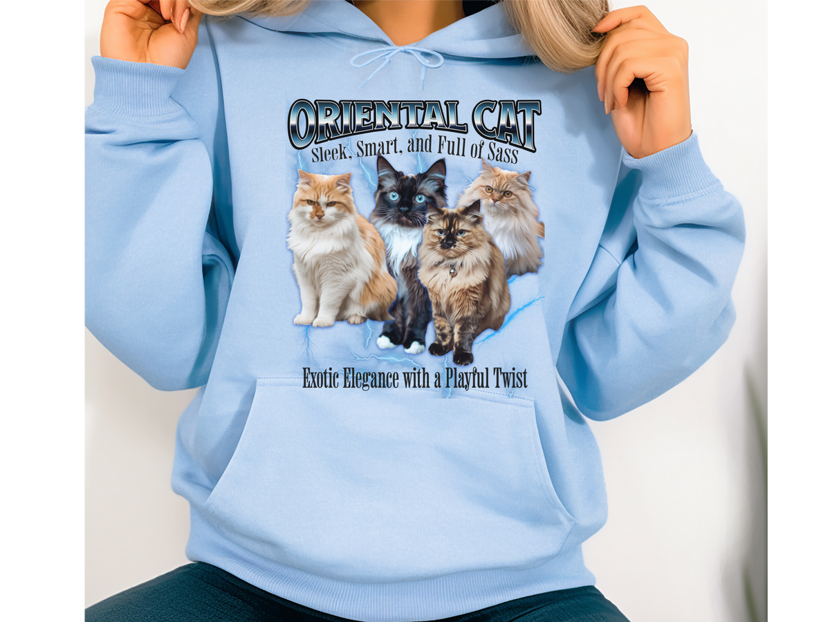 Oriental Cat Hoodie – Unisex Bootleg Collage Sweatshirt | Sleek, Smart, and Full of Sass