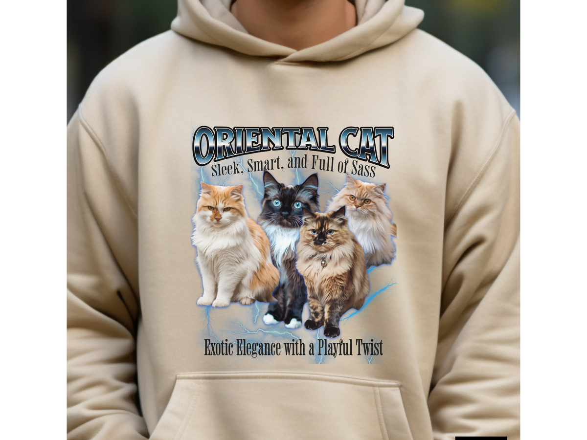 Oriental Cat Hoodie – Unisex Bootleg Collage Sweatshirt | Sleek, Smart, and Full of Sass