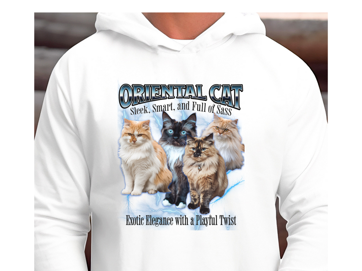 Oriental Cat Hoodie – Unisex Bootleg Collage Sweatshirt | Sleek, Smart, and Full of Sass
