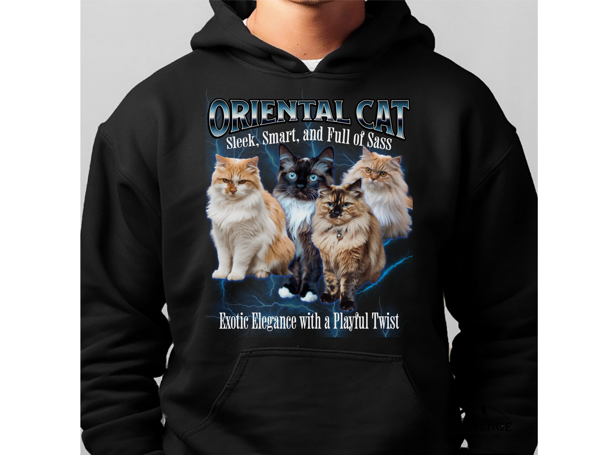 Oriental Cat Hoodie – Unisex Bootleg Collage Sweatshirt | Sleek, Smart, and Full of Sass
