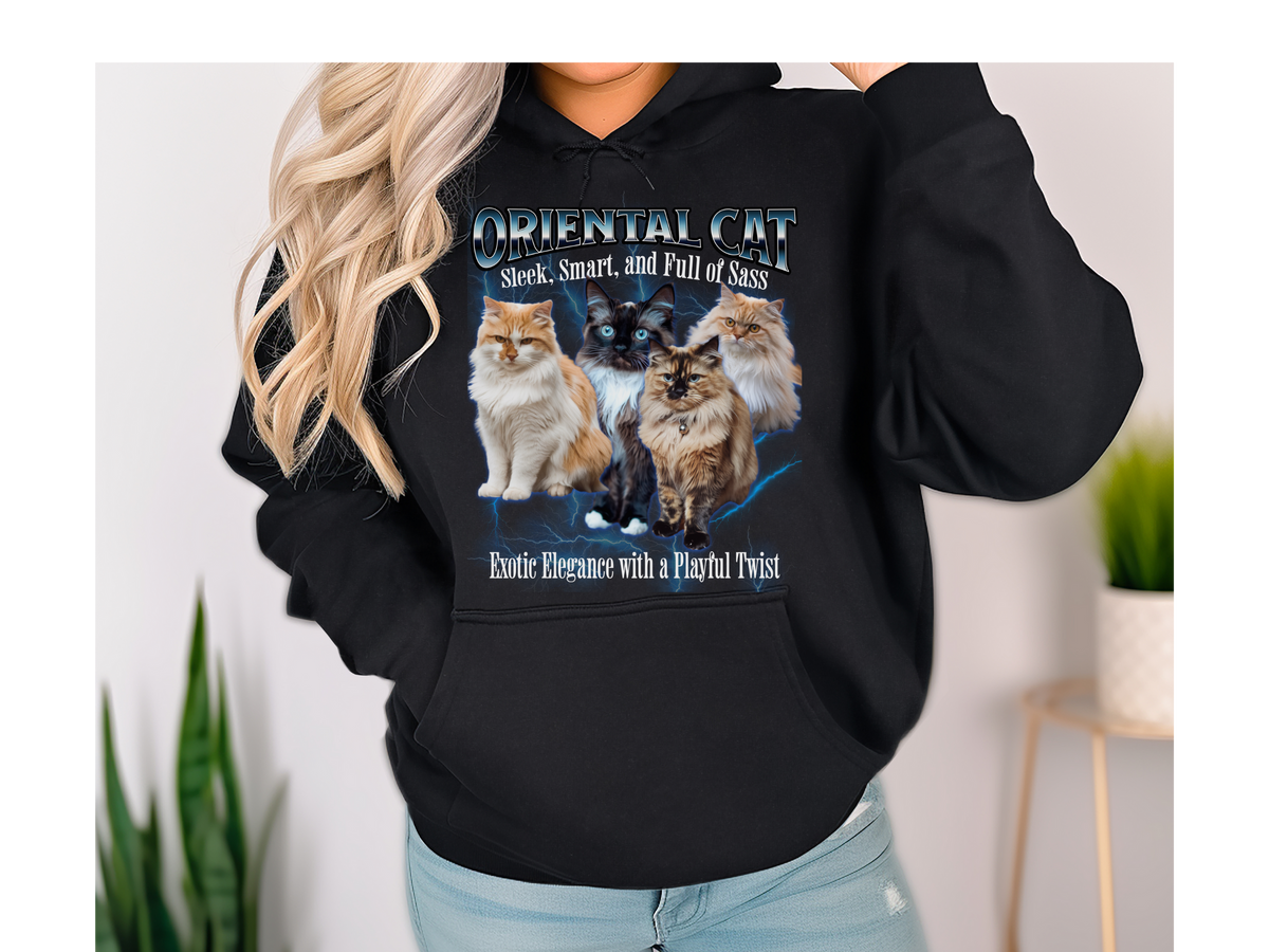 Oriental Cat Hoodie – Unisex Bootleg Collage Sweatshirt | Sleek, Smart, and Full of Sass