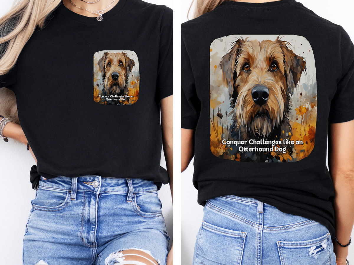 Otterhound Sunflower T-Shirt – 'Conquer Challenges like an Otterhound' – Front & Back Design – Adventurous Dog Lover Tee