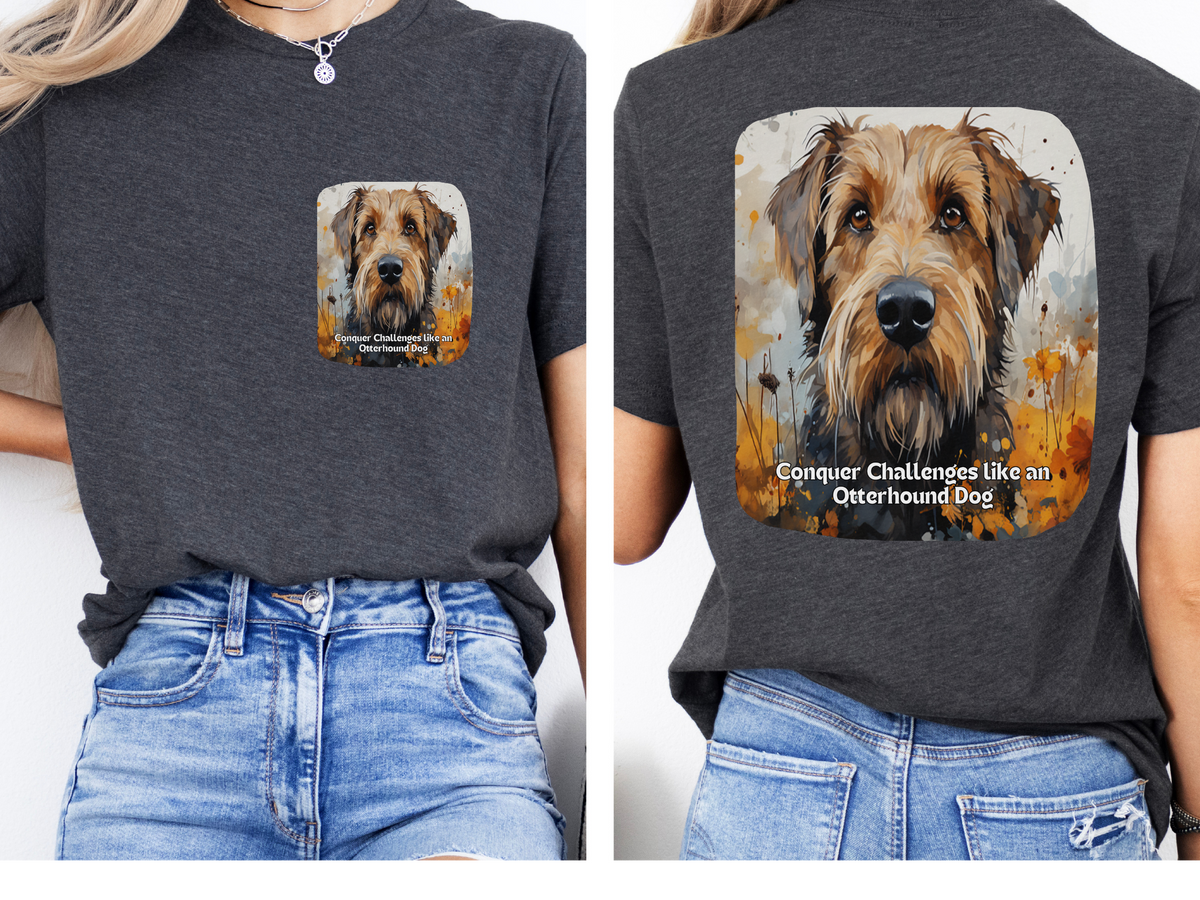 Otterhound Sunflower T-Shirt – 'Conquer Challenges like an Otterhound' – Front & Back Design – Adventurous Dog Lover Tee