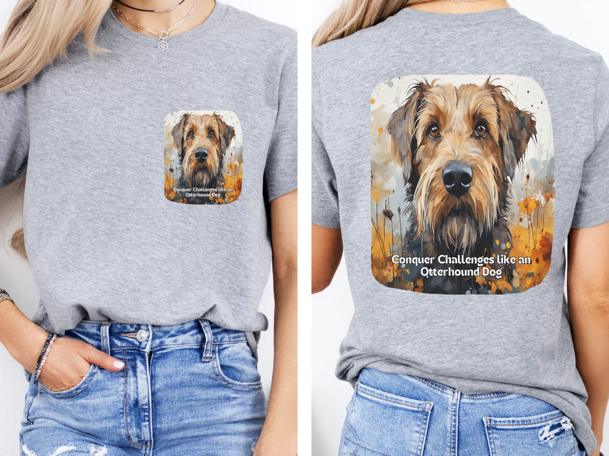 Otterhound Sunflower T-Shirt – 'Conquer Challenges like an Otterhound' – Front & Back Design – Adventurous Dog Lover Tee