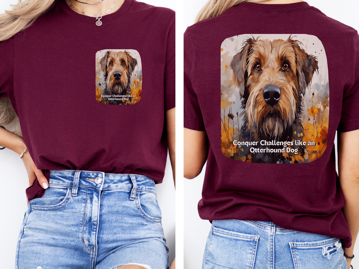 Otterhound Sunflower T-Shirt – 'Conquer Challenges like an Otterhound' – Front & Back Design – Adventurous Dog Lover Tee