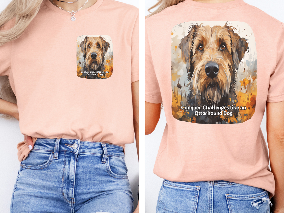 Otterhound Sunflower T-Shirt – 'Conquer Challenges like an Otterhound' – Front & Back Design – Adventurous Dog Lover Tee