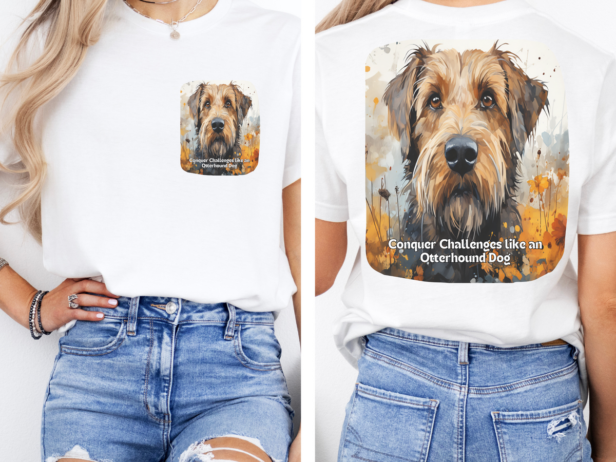 Otterhound Sunflower T-Shirt – 'Conquer Challenges like an Otterhound' – Front & Back Design – Adventurous Dog Lover Tee