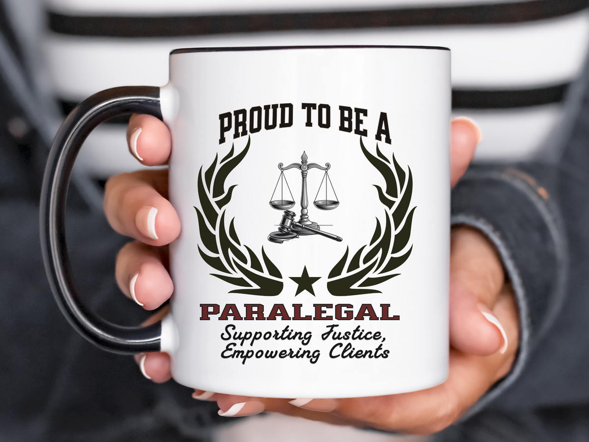 PROUD TO BE A PARALEGAL Accent Coffee Mug – “Supporting Justice, Empowering Clients” – Legal Assistant Gift by New Edge Gifts and Novelties