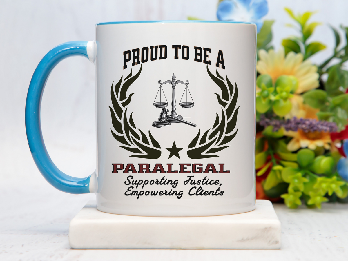 PROUD TO BE A PARALEGAL Accent Coffee Mug – “Supporting Justice, Empowering Clients” – Legal Assistant Gift by New Edge Gifts and Novelties
