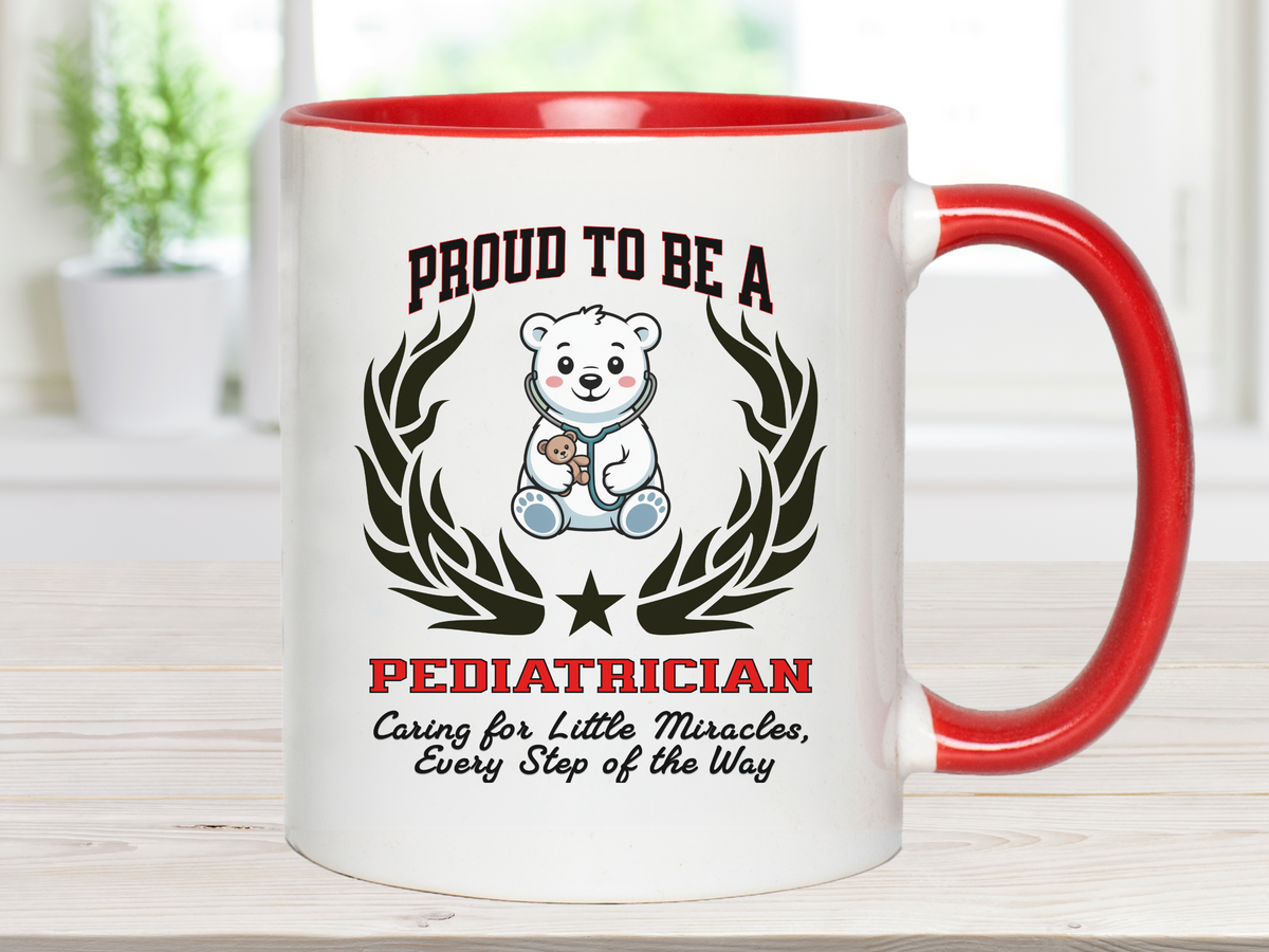 PROUD TO BE A PEDIATRICIAN Accent Coffee Mug – “Caring for Little Miracles, Every Step of the Way” – Children's Doctor Gift by New Edge Gifts and Novelties