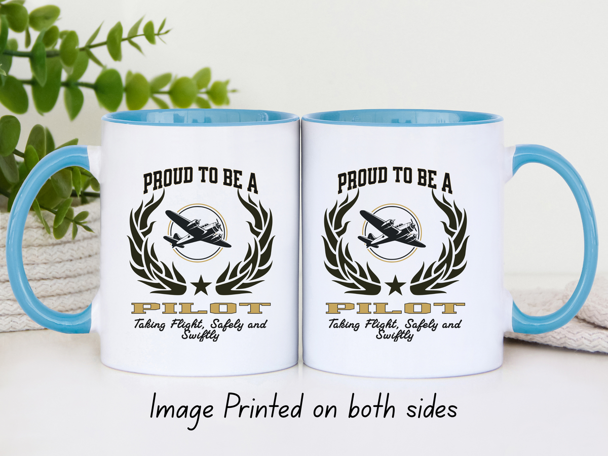 PROUD TO BE A PILOT Accent Coffee Mug – “Taking Flight, Safely and Swiftly” – Aviation Gift by New Edge Gifts and Novelties