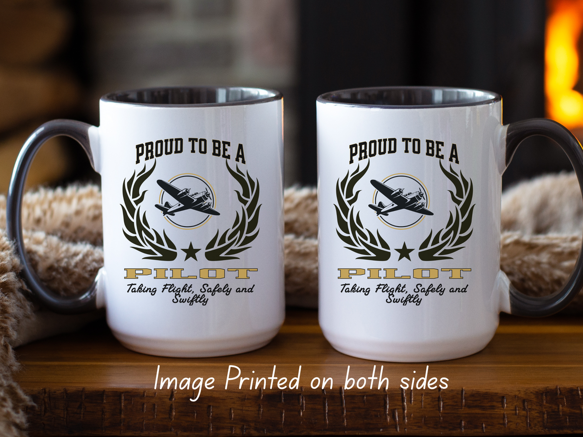 PROUD TO BE A PILOT Accent Coffee Mug – “Taking Flight, Safely and Swiftly” – Aviation Gift by New Edge Gifts and Novelties