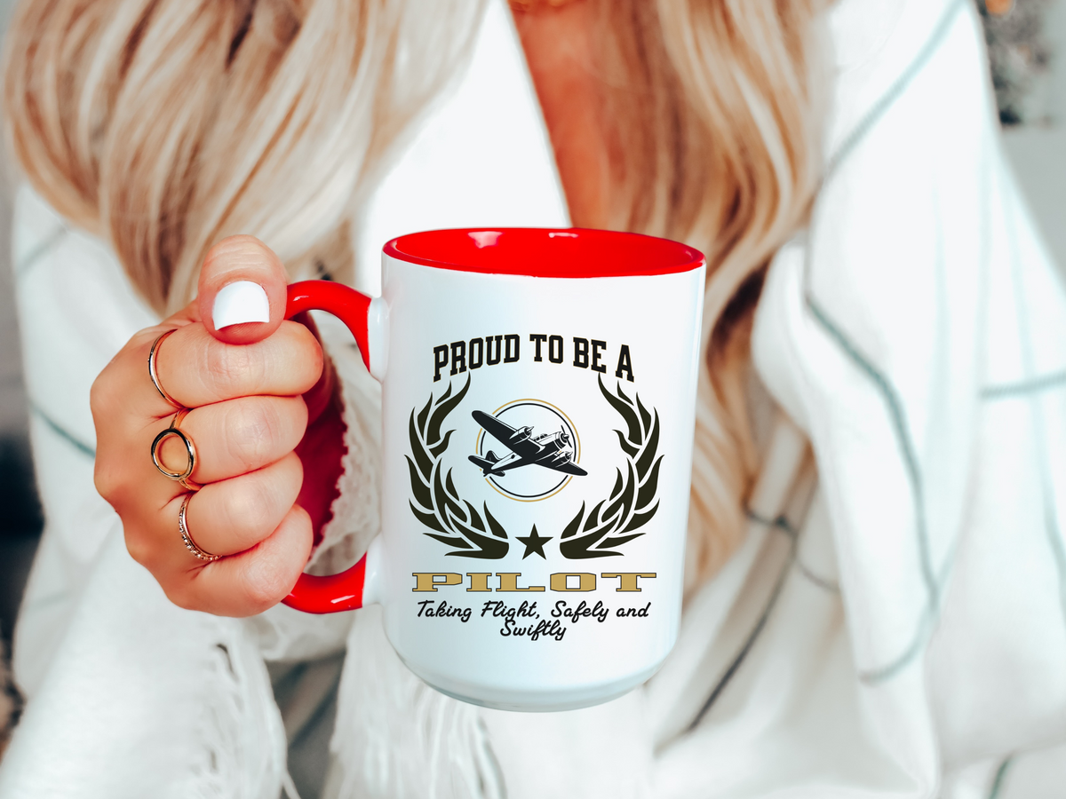 PROUD TO BE A PILOT Accent Coffee Mug – “Taking Flight, Safely and Swiftly” – Aviation Gift by New Edge Gifts and Novelties