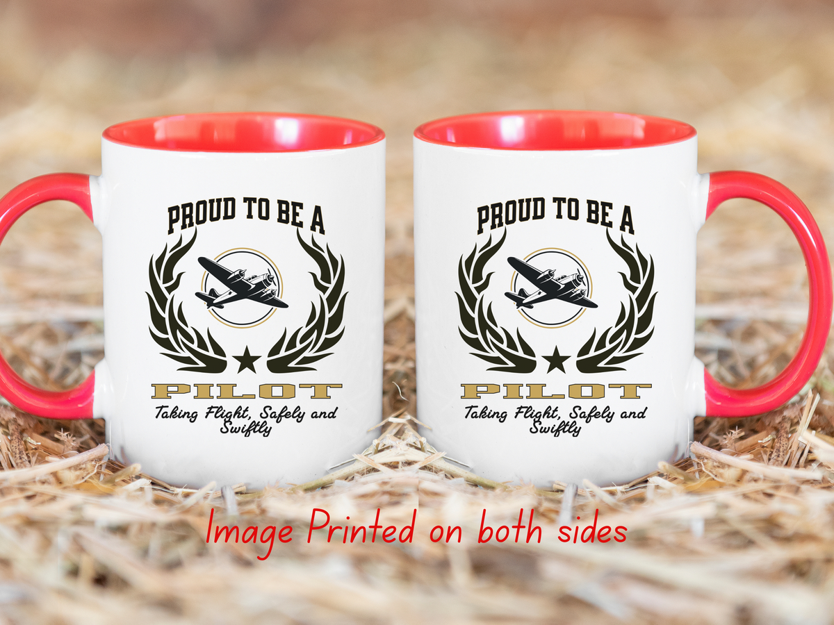 PROUD TO BE A PILOT Accent Coffee Mug – “Taking Flight, Safely and Swiftly” – Aviation Gift by New Edge Gifts and Novelties