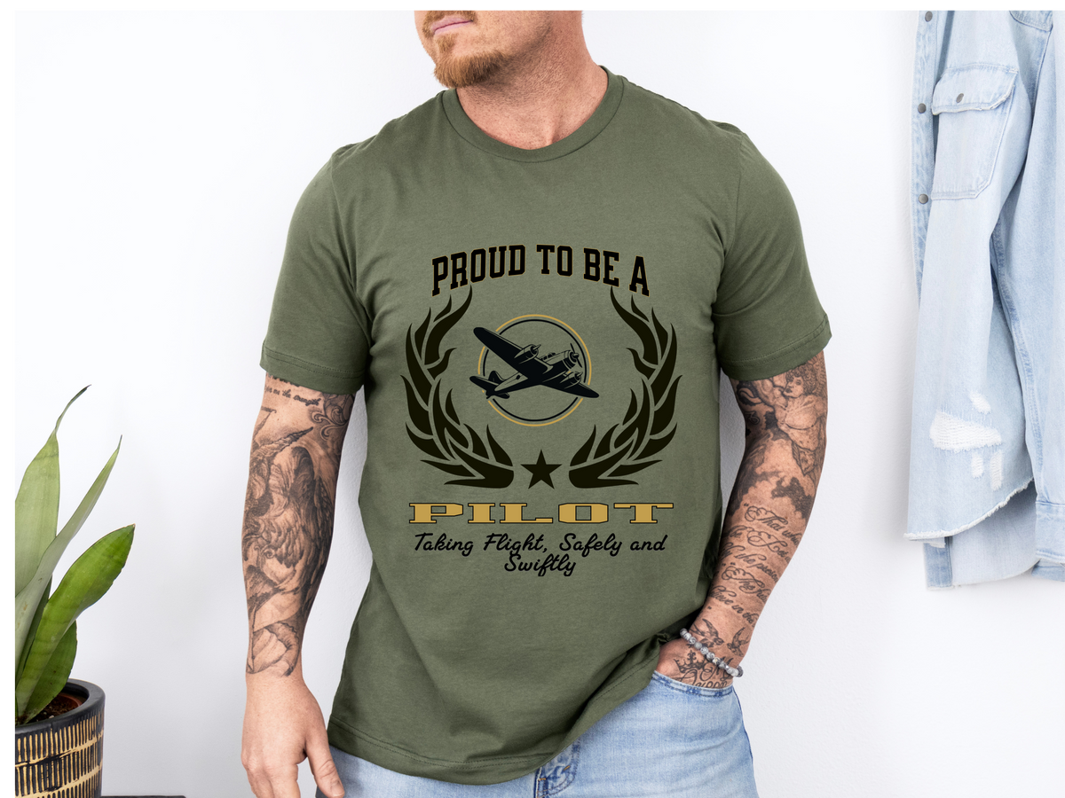 Proud to Be a Pilot T-Shirt – Unisex Aviation T-Shirt for Commercial, Private & Student Pilots – Flying Slogan Tee "Taking Flight, Safely and Swiftly"
