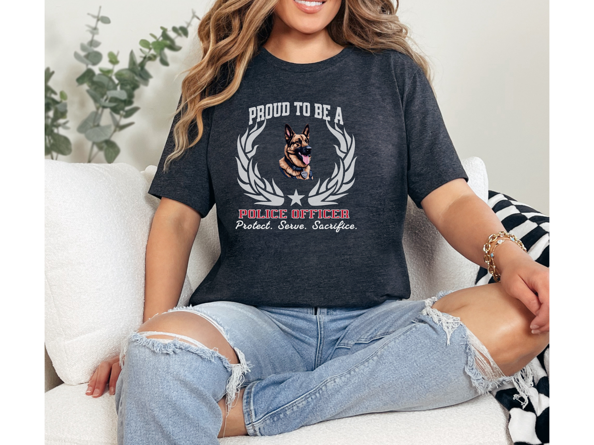 Proud to Be a Police Officer T-Shirt – “Protect. Serve. Sacrifice” | Unisex Law Enforcement Pride Tee