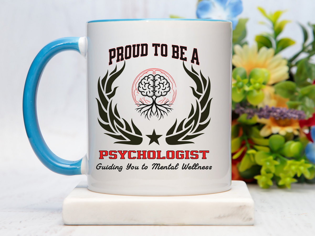 PROUD TO BE A PSYCHOLOGIST Accent Coffee Mug – “Guiding You to Mental Wellness” – Therapy & Psychology Gift by New Edge Gifts and Novelties