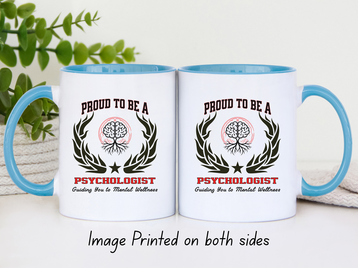 PROUD TO BE A PSYCHOLOGIST Accent Coffee Mug – “Guiding You to Mental Wellness” – Therapy & Psychology Gift by New Edge Gifts and Novelties