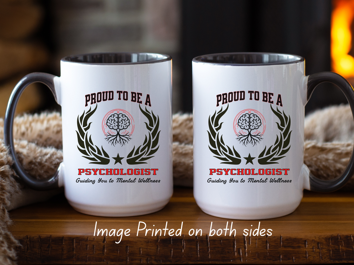 PROUD TO BE A PSYCHOLOGIST Accent Coffee Mug – “Guiding You to Mental Wellness” – Therapy & Psychology Gift by New Edge Gifts and Novelties