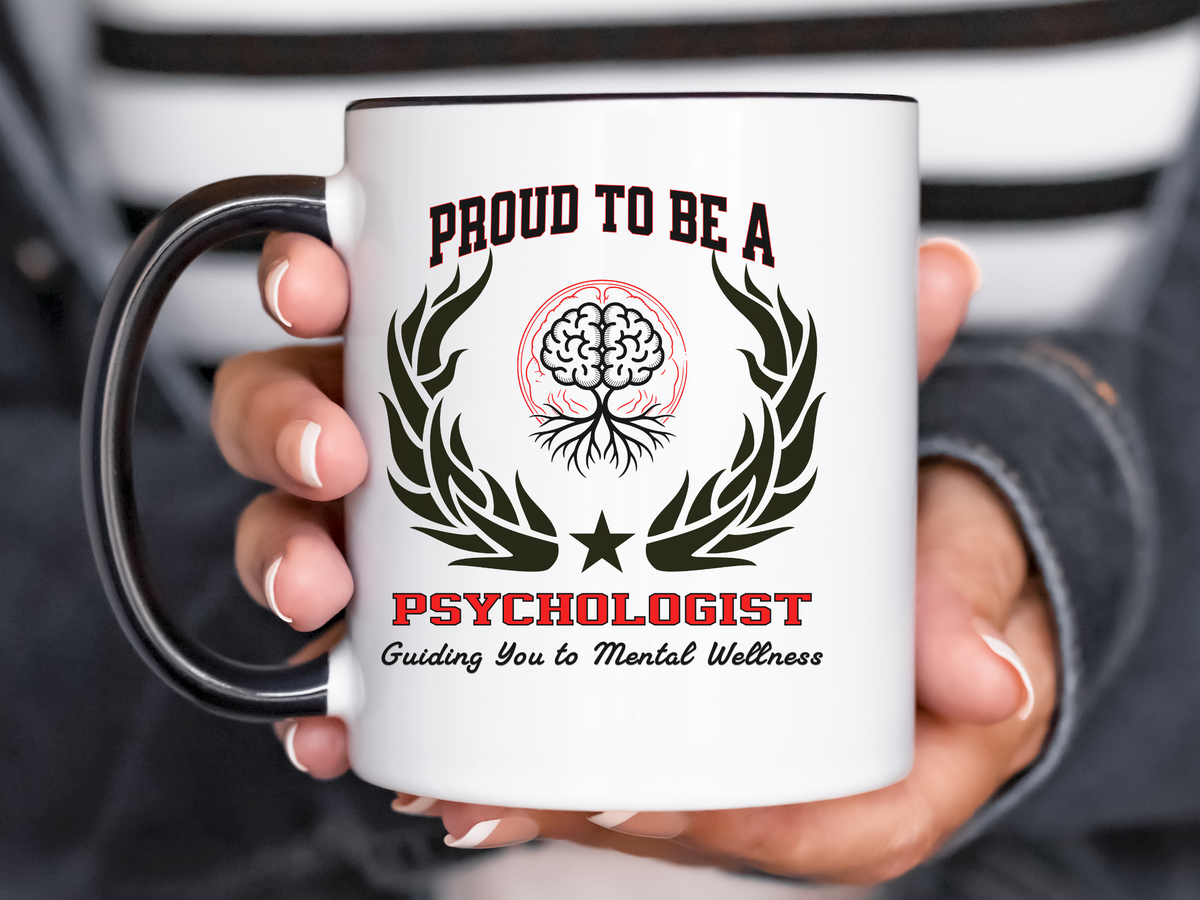 PROUD TO BE A PSYCHOLOGIST Accent Coffee Mug – “Guiding You to Mental Wellness” – Therapy & Psychology Gift by New Edge Gifts and Novelties