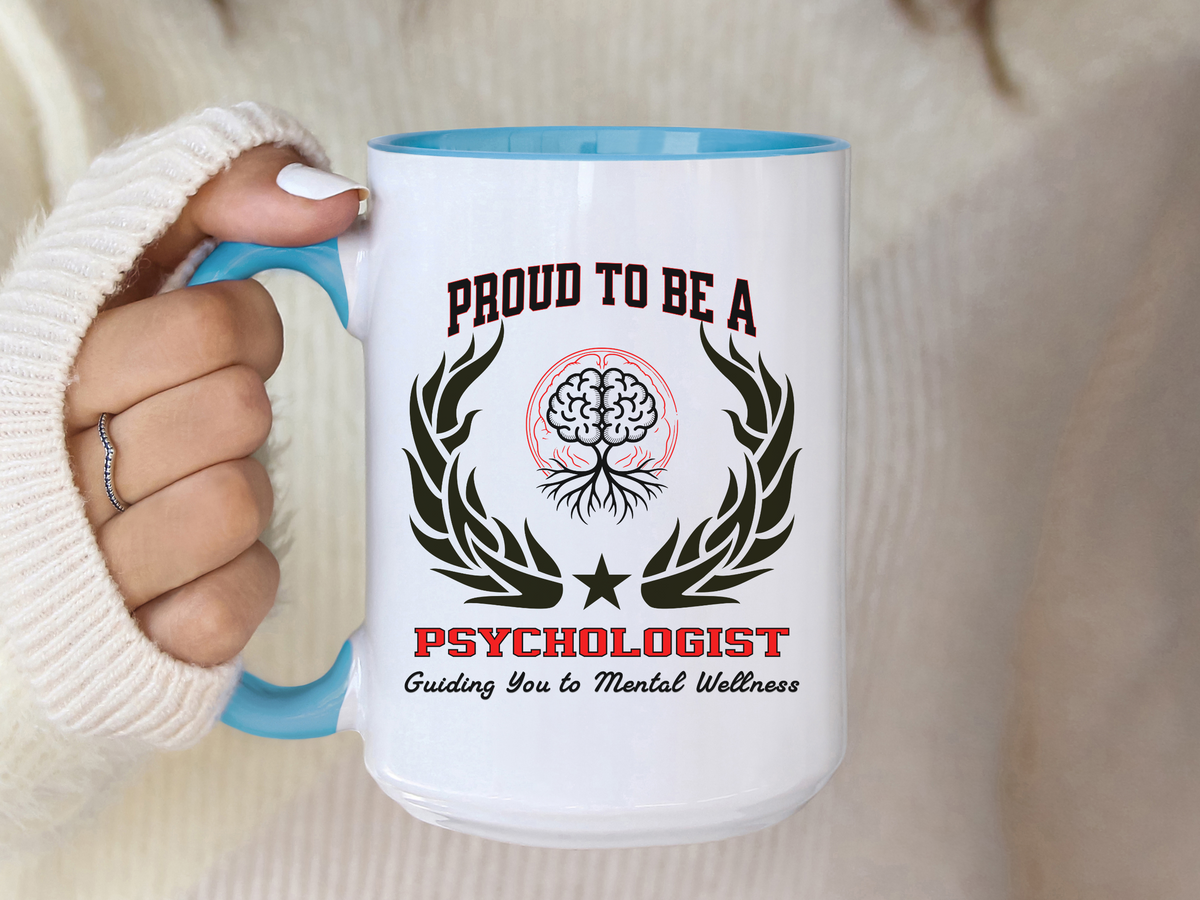 PROUD TO BE A PSYCHOLOGIST Accent Coffee Mug – “Guiding You to Mental Wellness” – Therapy & Psychology Gift by New Edge Gifts and Novelties