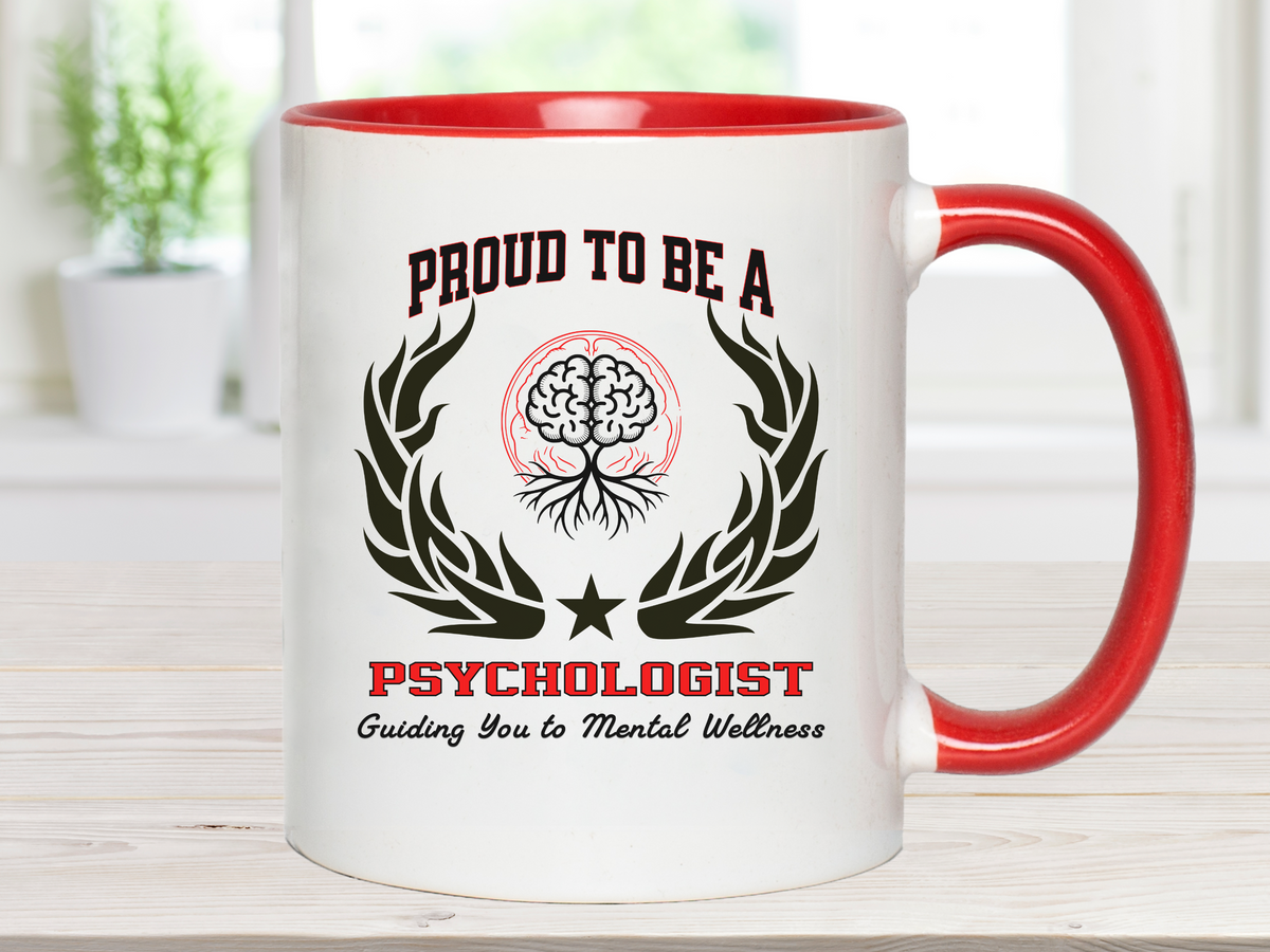 PROUD TO BE A PSYCHOLOGIST Accent Coffee Mug – “Guiding You to Mental Wellness” – Therapy & Psychology Gift by New Edge Gifts and Novelties
