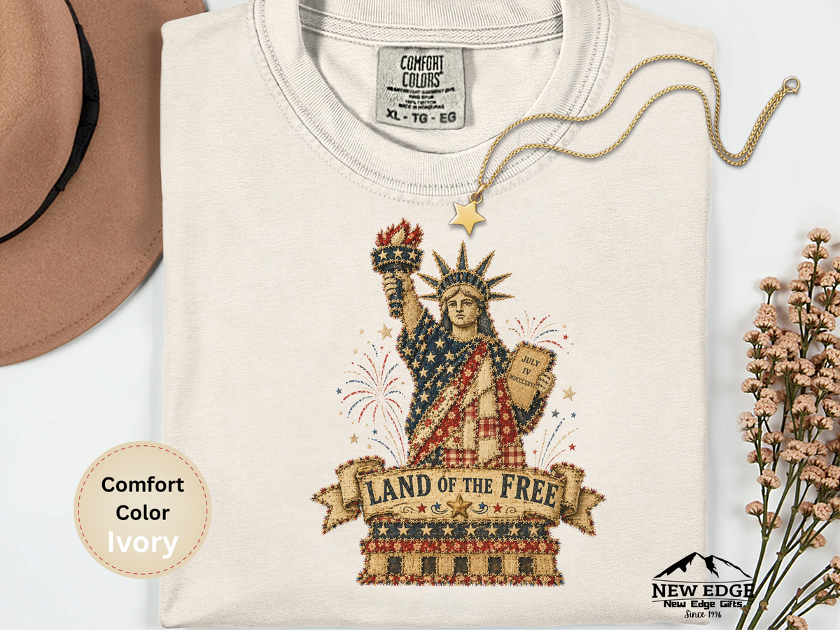 Patchwork Statue of Liberty Art Comfort Colors T Shirt Faux Patchwork Patriotic Liberty Graphic Tee American Pride Shirt