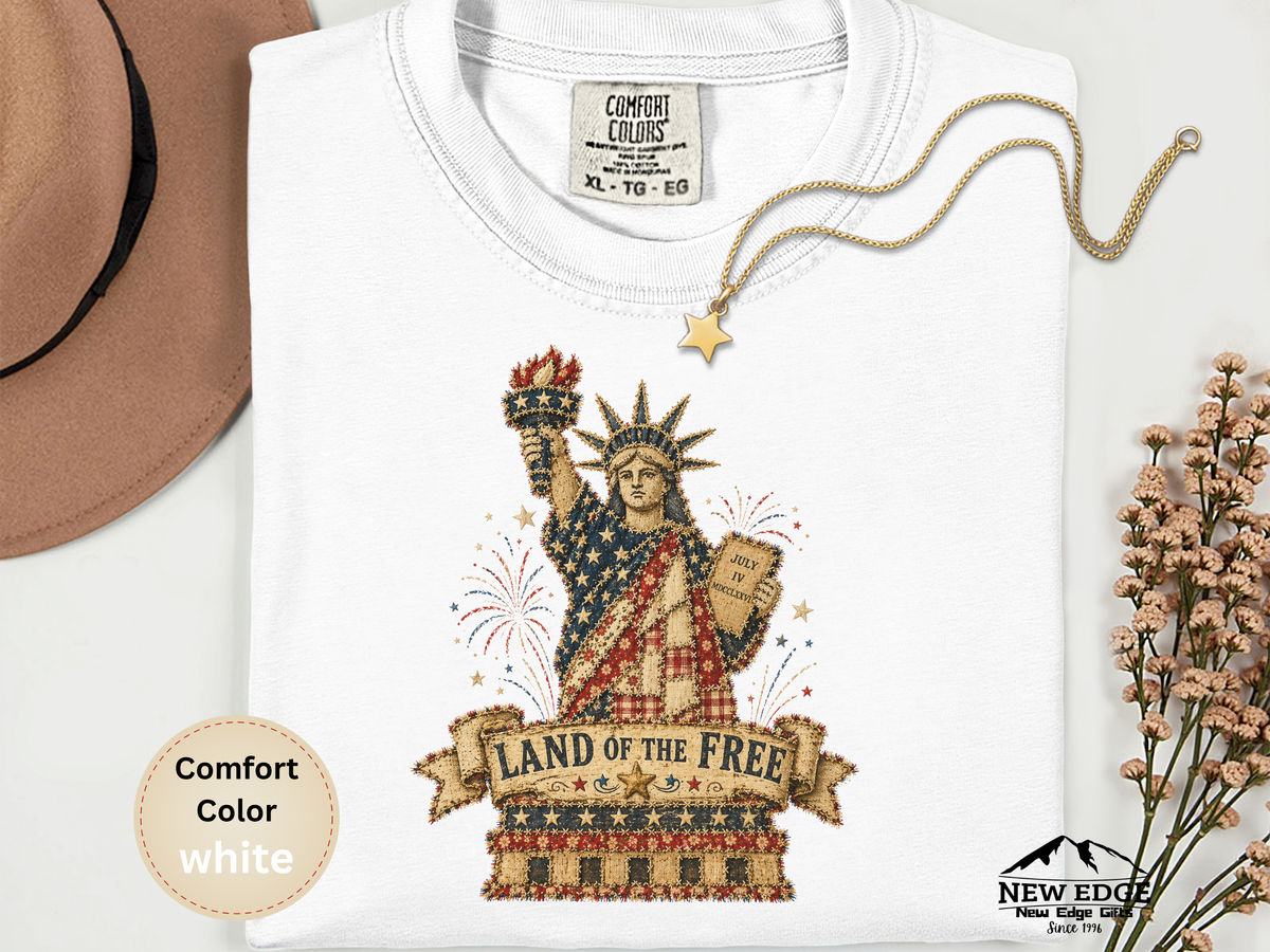 Patchwork Statue of Liberty Art Comfort Colors T Shirt Faux Patchwork Patriotic Liberty Graphic Tee American Pride Shirt