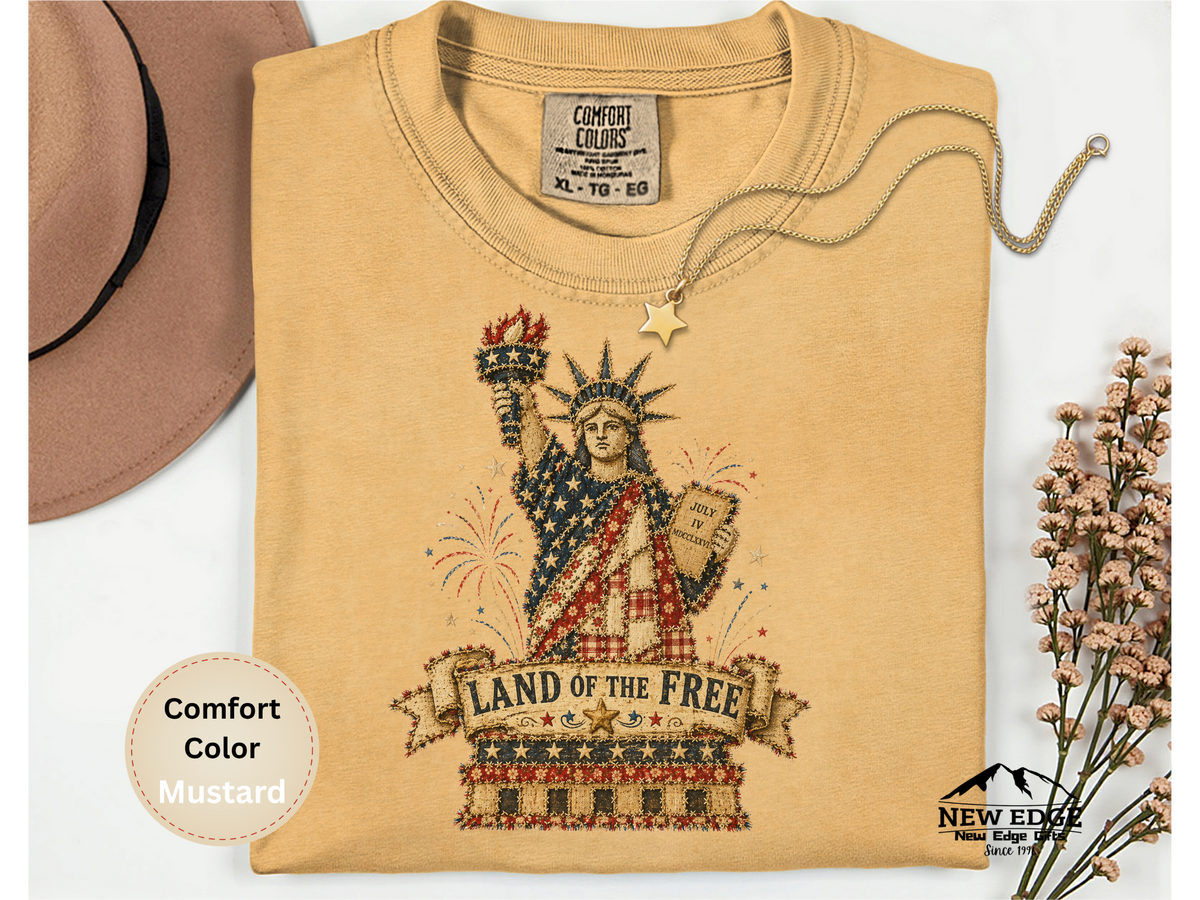 Patchwork Statue of Liberty Art Comfort Colors T Shirt Faux Patchwork Patriotic Liberty Graphic Tee American Pride Shirt