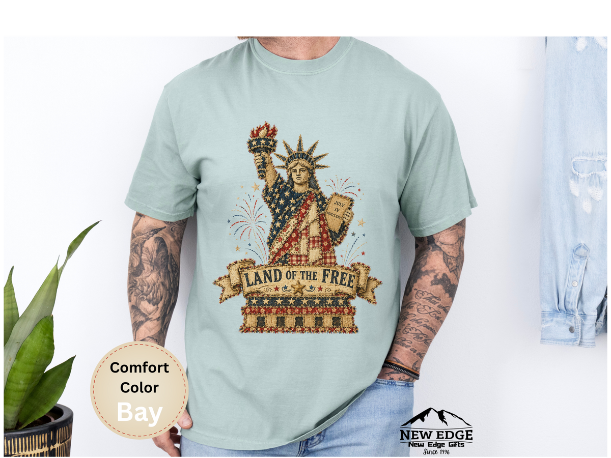 Patchwork Statue of Liberty Art Comfort Colors T Shirt Faux Patchwork Patriotic Liberty Graphic Tee American Pride Shirt