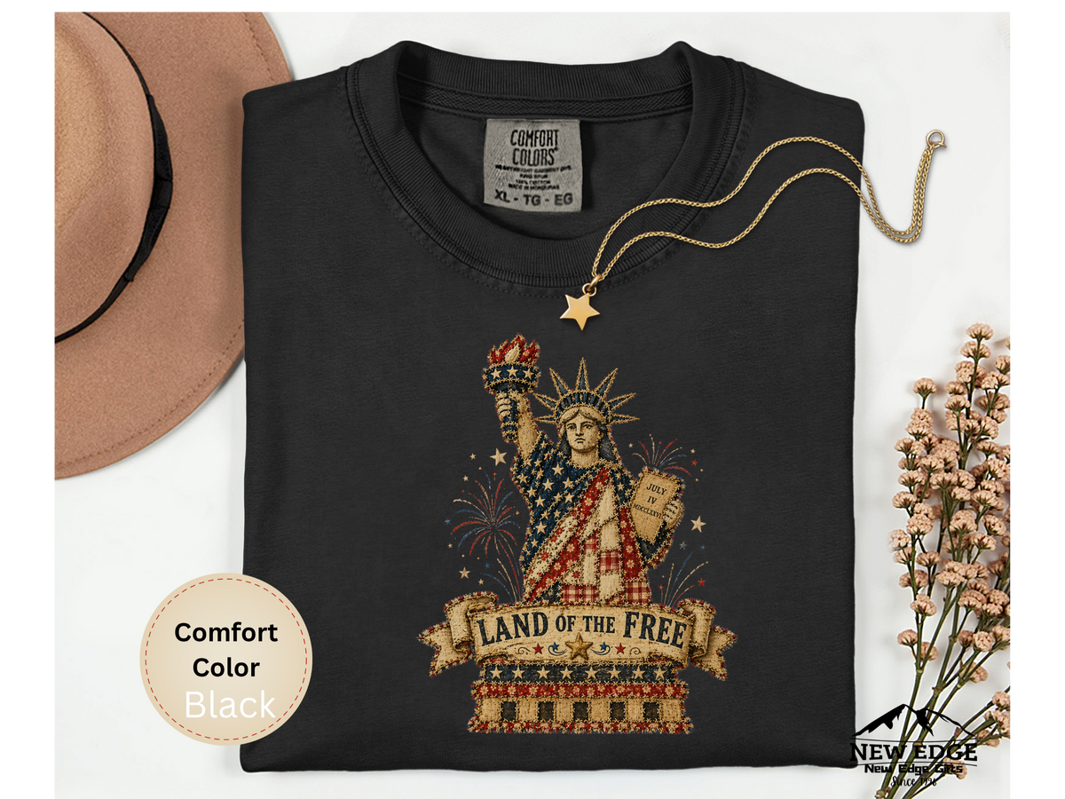 Patchwork Statue of Liberty Art Comfort Colors T Shirt Faux Patchwork Patriotic Liberty Graphic Tee American Pride Shirt