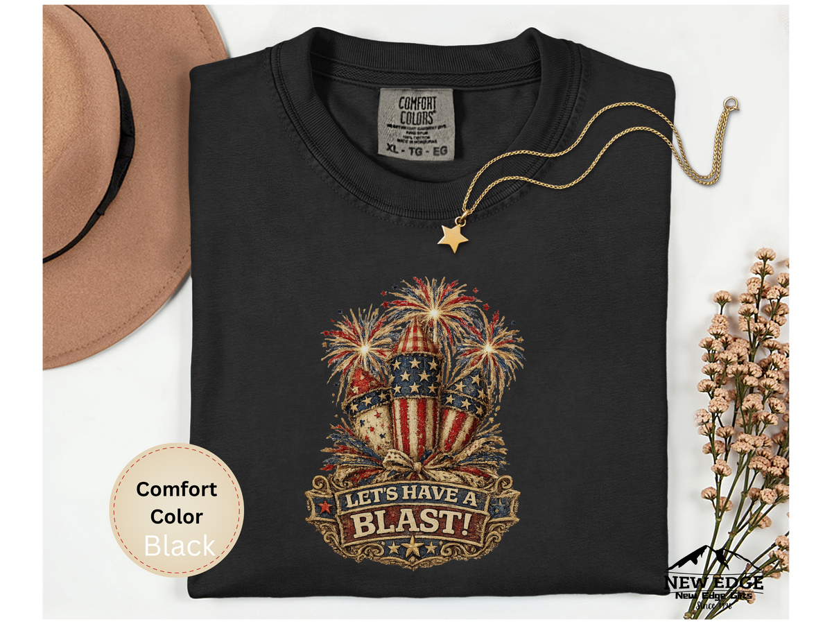 Patriotic Fabric Firecracker Faux Patchwork Comfort Colors T Shirt Vintage Americana Fourth of July Graphic Tee