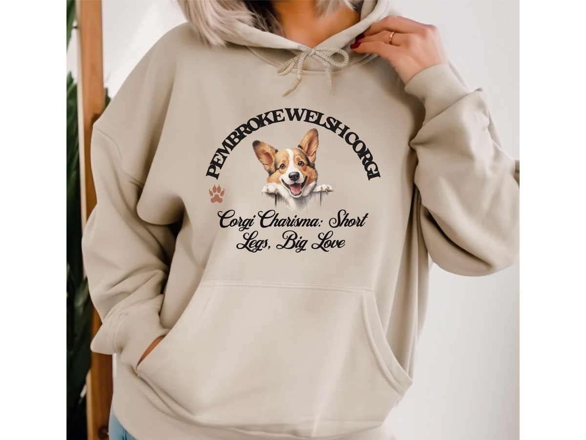 Pembroke Welsh Corgi Dog Hoodie – "Corgi Charisma: Short Legs, Big Love" | Unisex Cozy Hoodie for Adorable Royalty