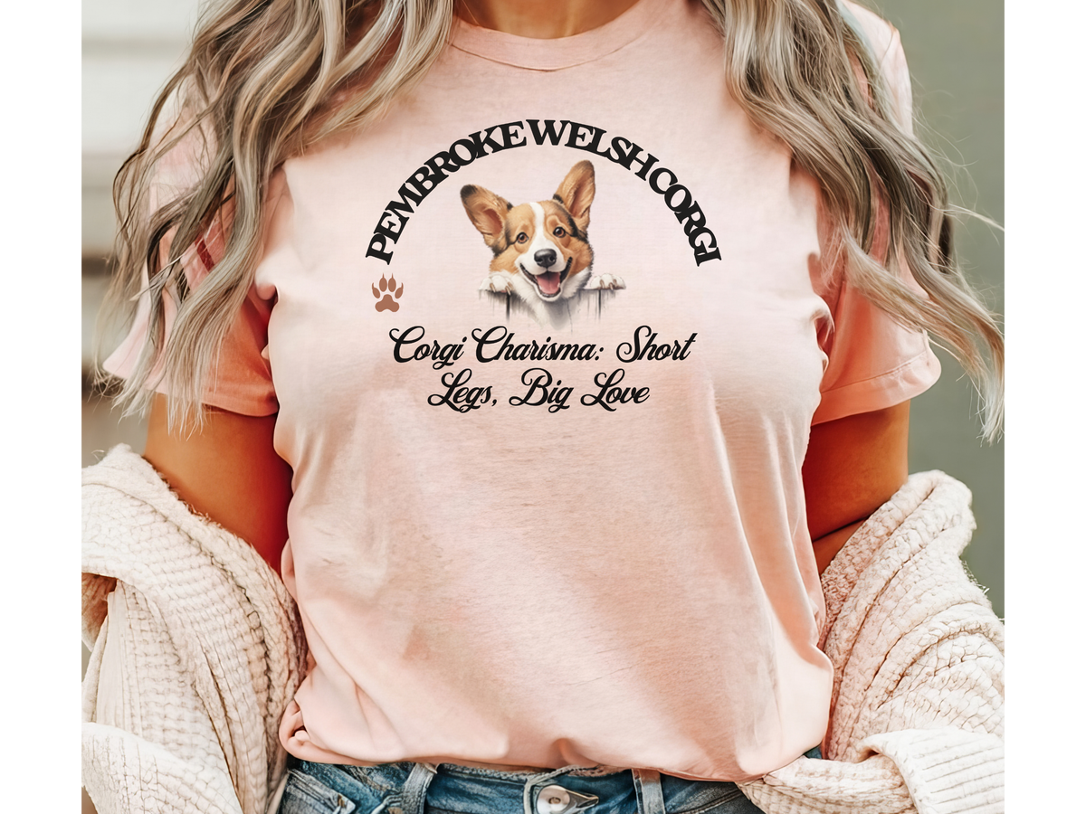 Pembroke Welsh Corgi T-Shirt – Unisex Tee with “Corgi Charisma, Short Legs, Big Love” Slogan | Cute Dog Lover Gift