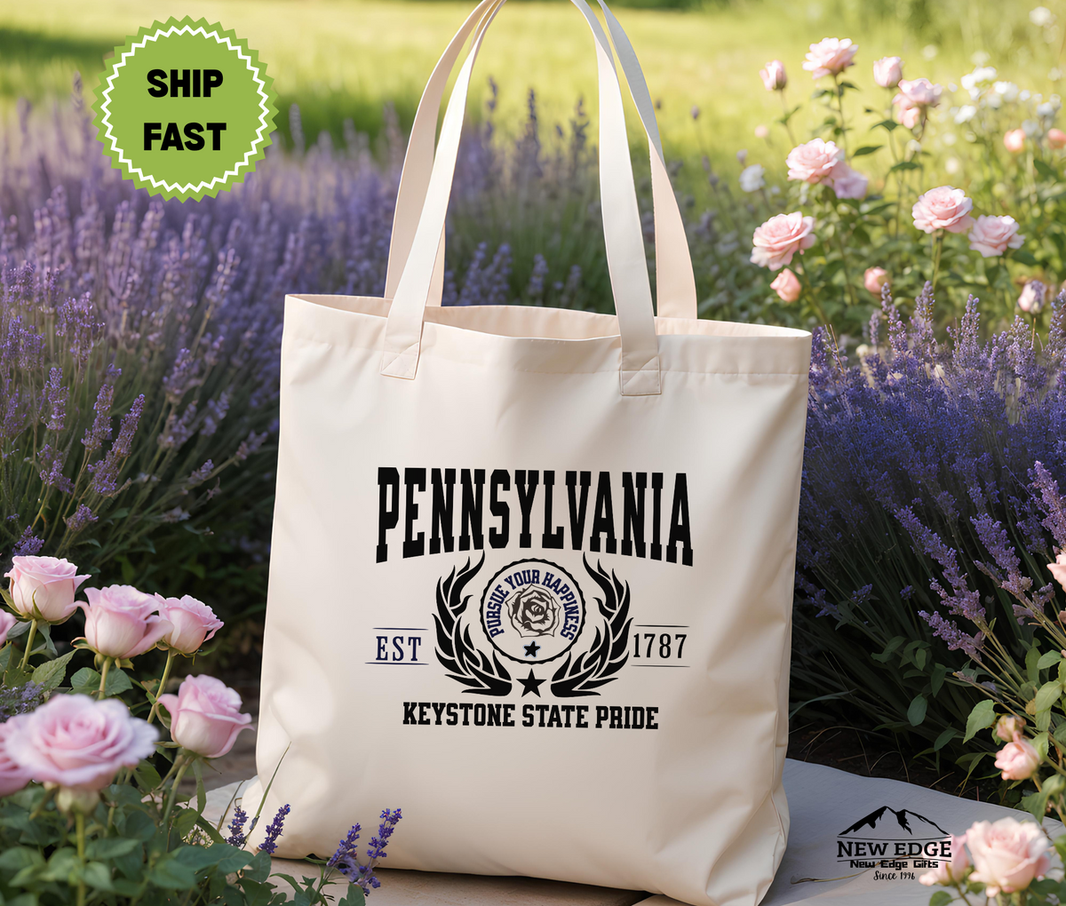 Pennsylvania State Keystone State Pride Cotton Canvas Tote Bag – Eco-Friendly Reusable Shopping Tote, Travel Gift & Historic State Souvenir