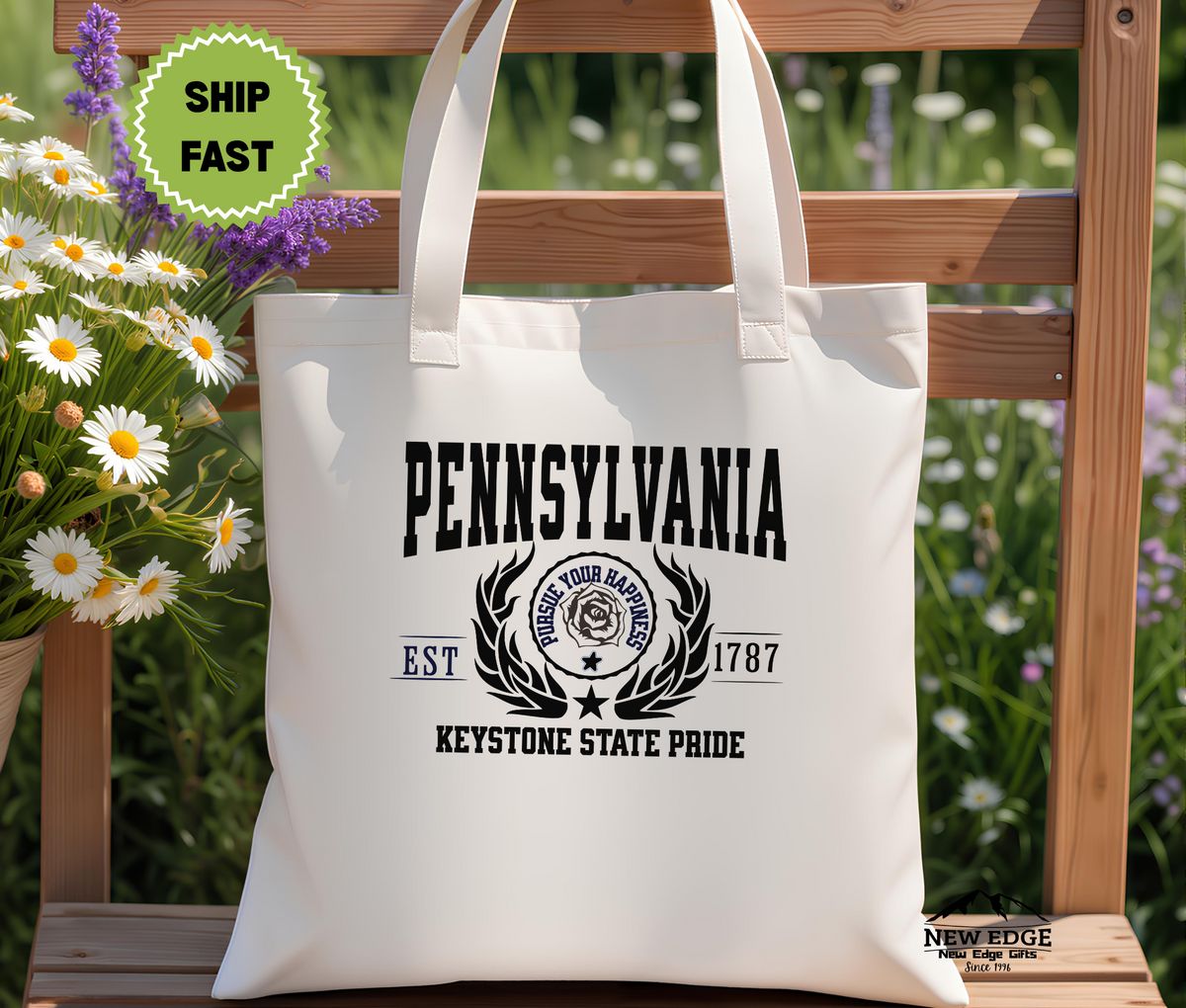 Pennsylvania State Keystone State Pride Cotton Canvas Tote Bag – Eco-Friendly Reusable Shopping Tote, Travel Gift & Historic State Souvenir