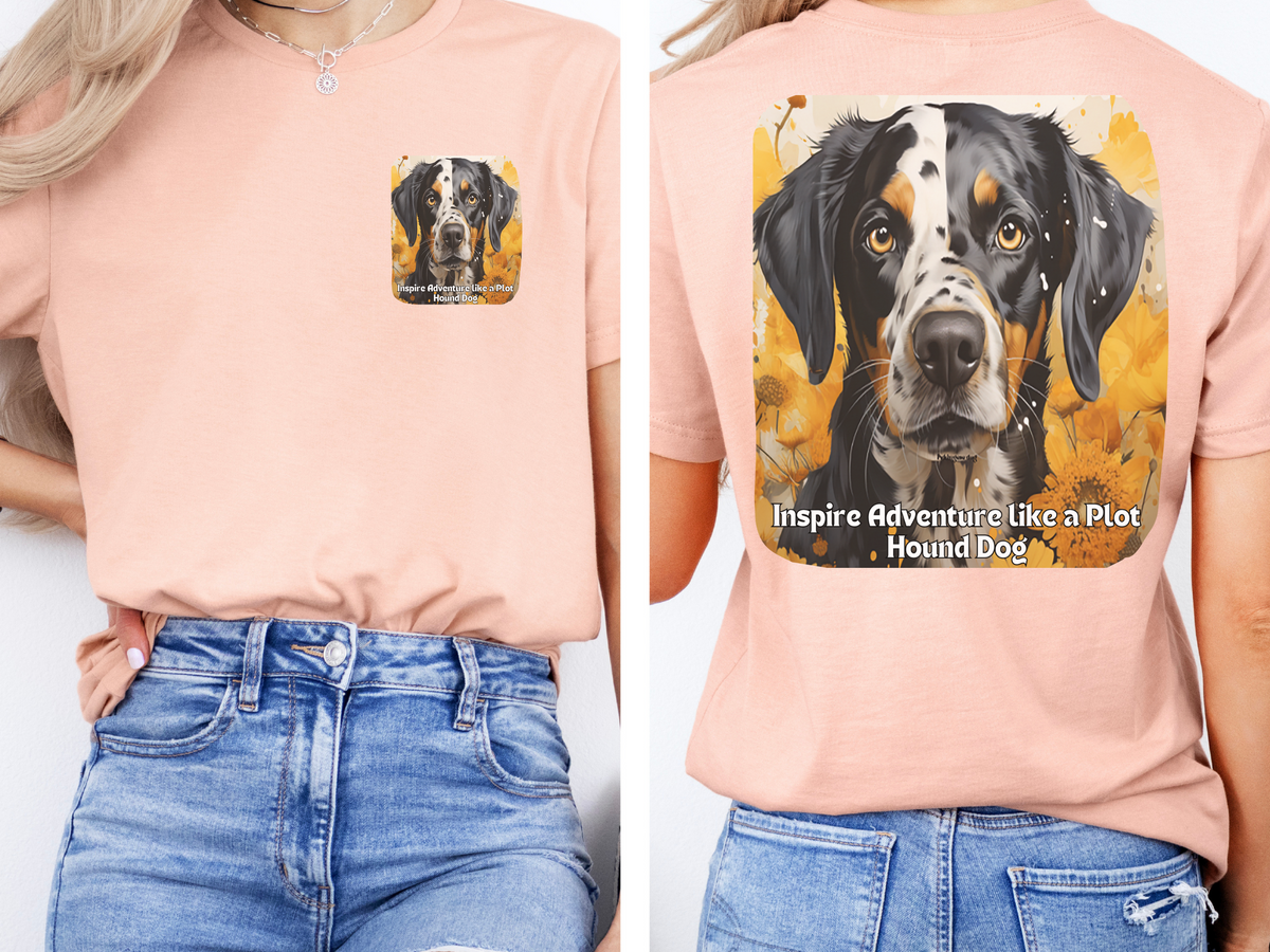 Plott Hound Sunflower Tee – 'Inspire Adventure' Front & Back Design