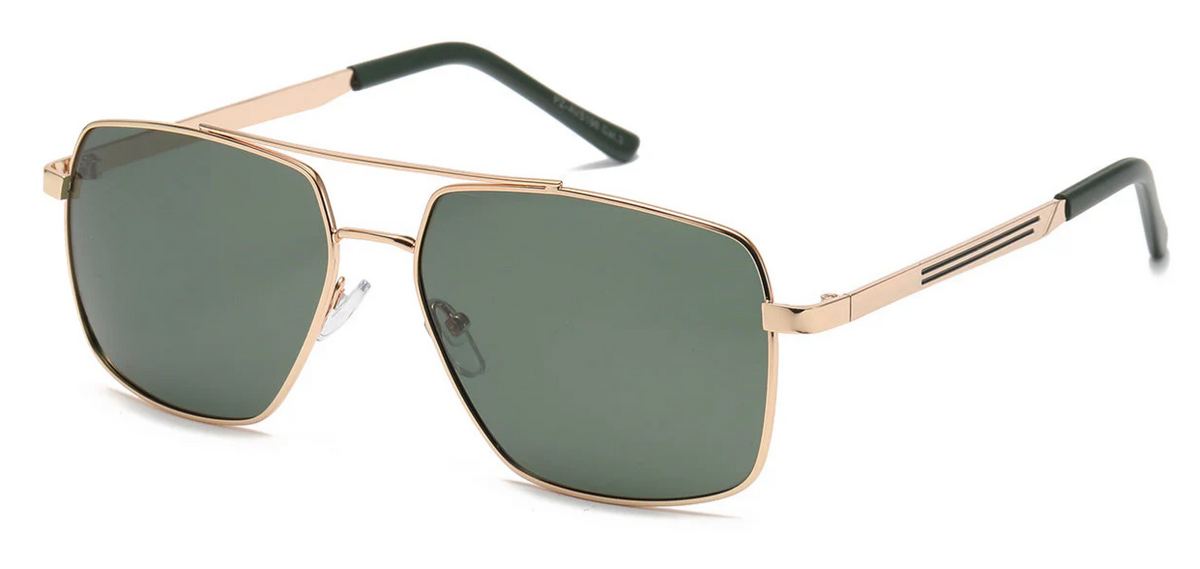 Polarized Air Force PZ-AV5198 Square Aviator Sunglasses – UV400 TAC Lens, Metal Frame, Smoke Brown Green Lens, Men’s Sport Shades