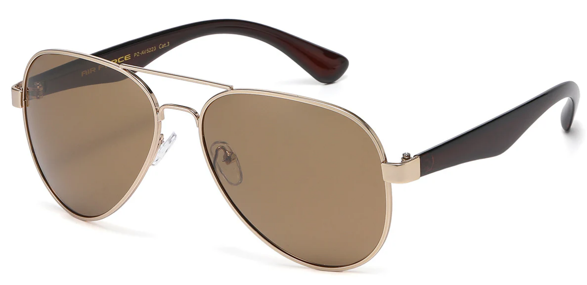 Polarized Air Force PZ-AV5223 Aviator Sunglasses – UV400 TAC Lens, Nickel Silver Frame, Smoke Brown Green Lens, Men’s Classic Shades