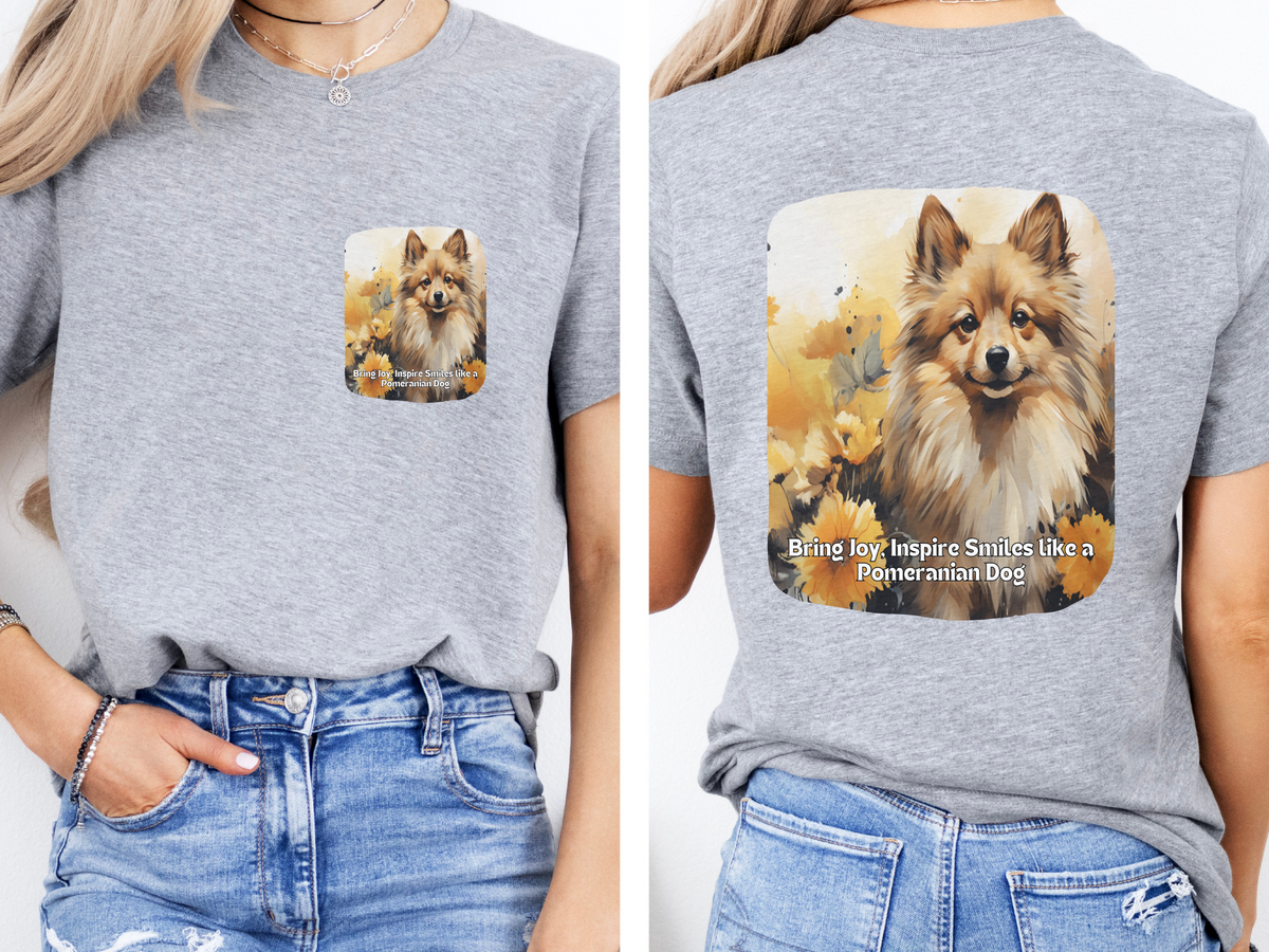 Pomeranian Sunflower T-Shirt – 'Bring Joy, Inspire Smiles' Front & Back Design – Fluffy Dog Lover Tee