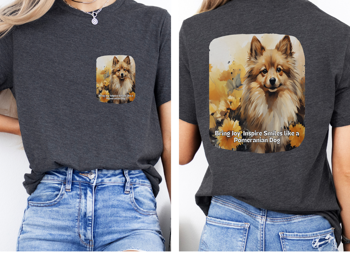 Pomeranian Sunflower T-Shirt – 'Bring Joy, Inspire Smiles' Front & Back Design – Fluffy Dog Lover Tee