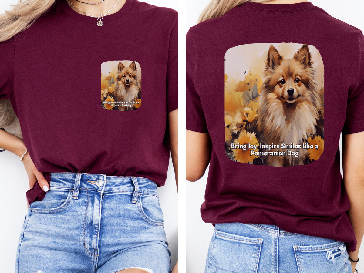 Pomeranian Sunflower T-Shirt – 'Bring Joy, Inspire Smiles' Front & Back Design – Fluffy Dog Lover Tee
