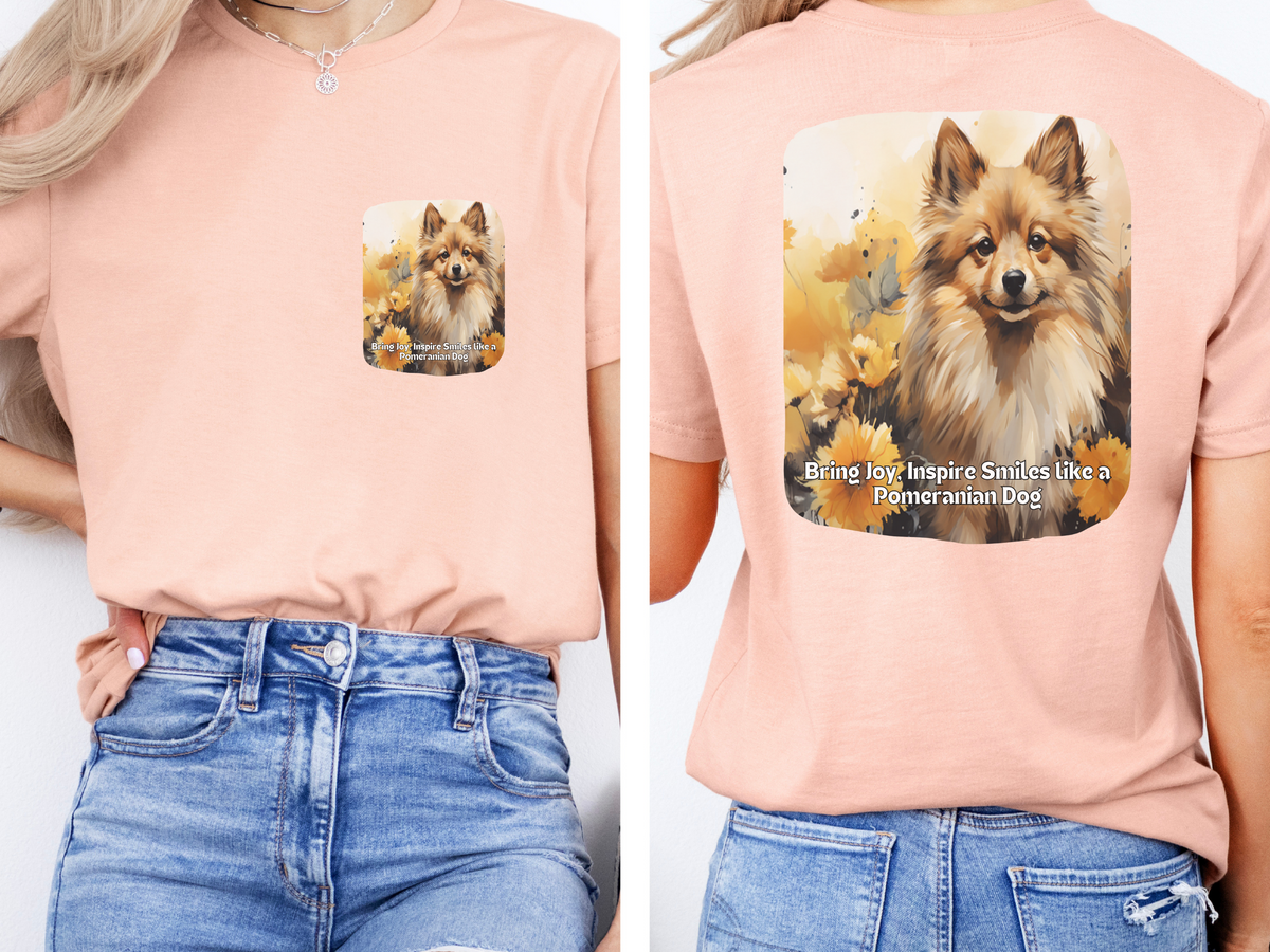 Pomeranian Sunflower T-Shirt – 'Bring Joy, Inspire Smiles' Front & Back Design – Fluffy Dog Lover Tee