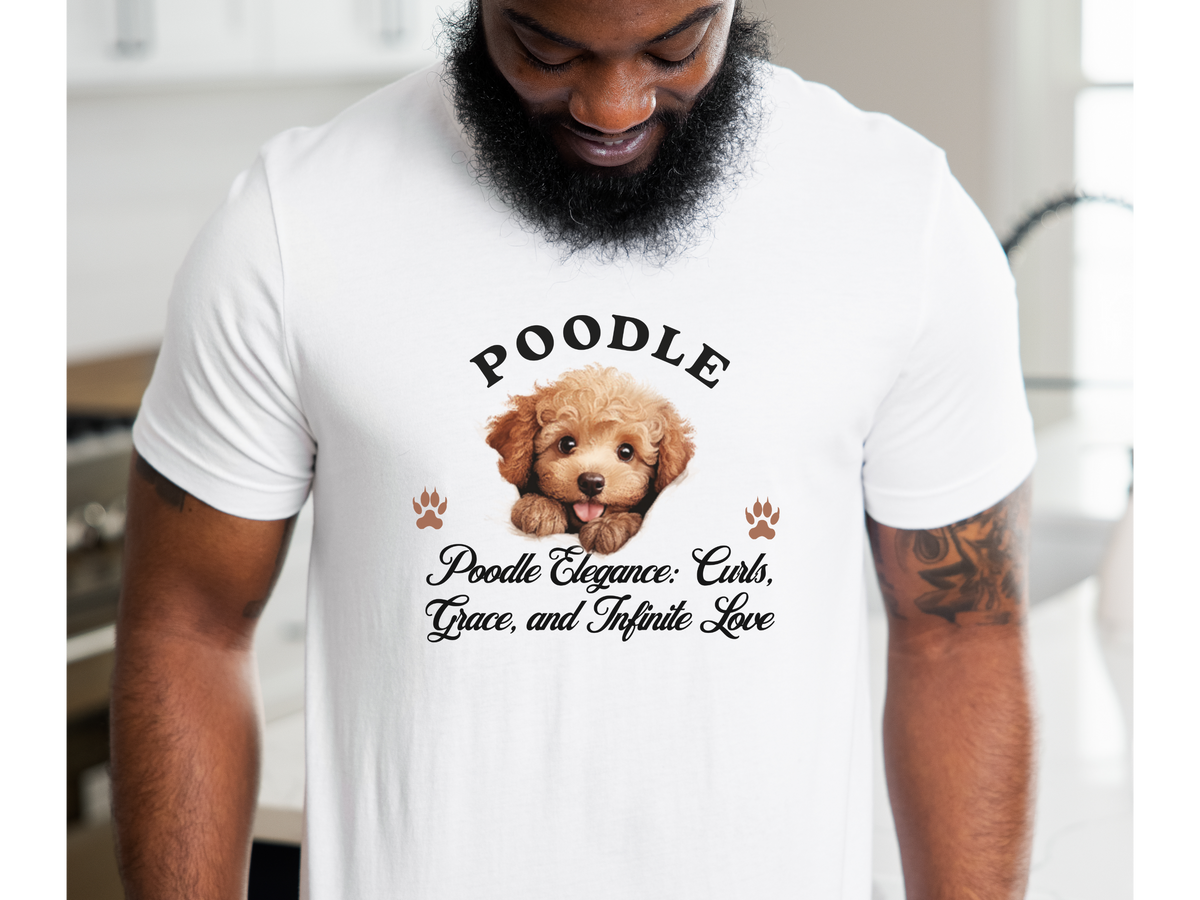 Poodle T-Shirt – Unisex Tee with “Curls, Grace, and Infinite Love” Slogan | Elegant Dog Lover Gift