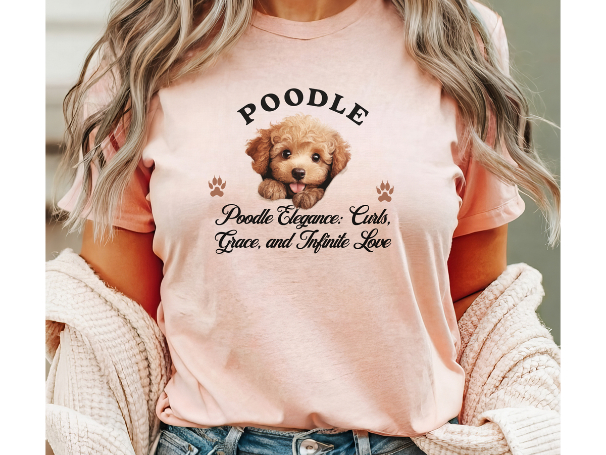 Poodle T-Shirt – Unisex Tee with “Curls, Grace, and Infinite Love” Slogan | Elegant Dog Lover Gift