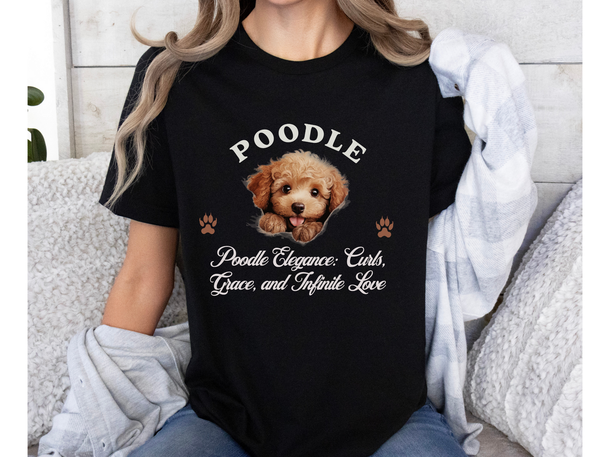 Poodle T-Shirt – Unisex Tee with “Curls, Grace, and Infinite Love” Slogan | Elegant Dog Lover Gift