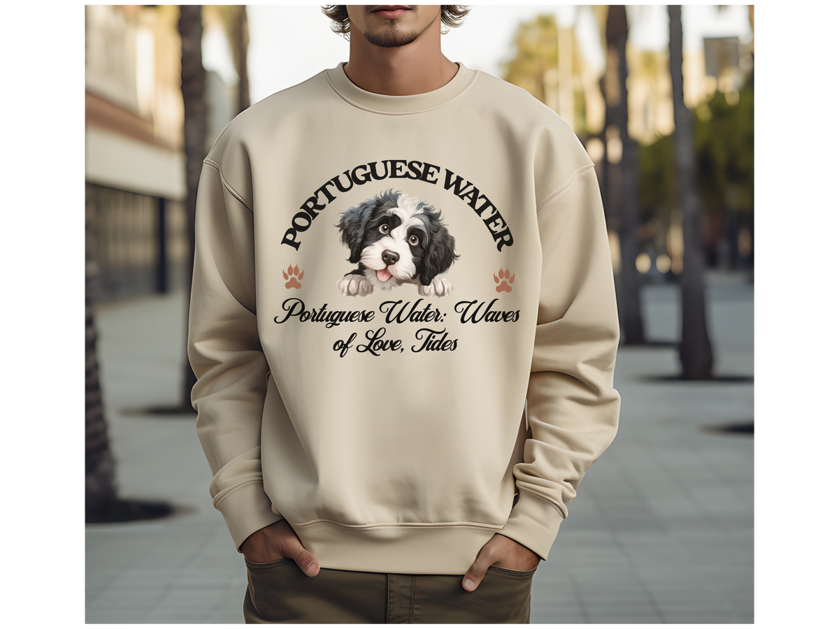 Portuguese Water Dog Sweatshirt – Waves of Love, Portuguese Water Tides – Unisex Dog Lover Apparel