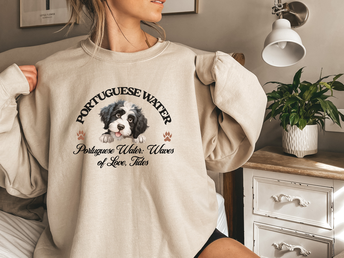 Portuguese Water Dog Sweatshirt – Waves of Love, Portuguese Water Tides – Unisex Dog Lover Apparel