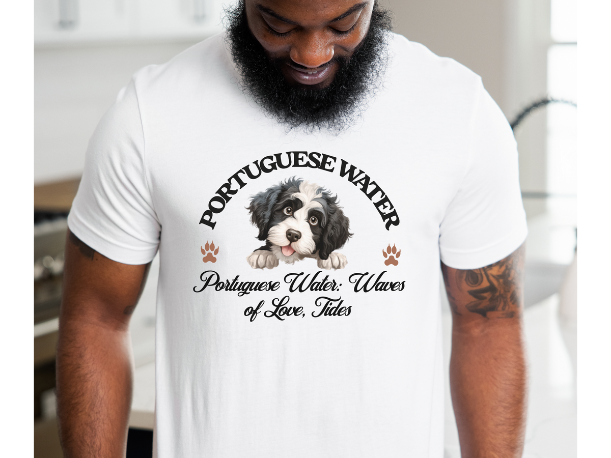 Portuguese Water Dog T-Shirt – Unisex Tee with “Waves of Love, Tides of Joy” Slogan | Water Dog Lover Gift