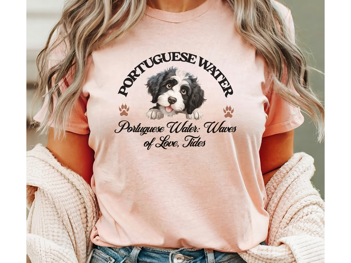 Portuguese Water Dog T-Shirt – Unisex Tee with “Waves of Love, Tides of Joy” Slogan | Water Dog Lover Gift